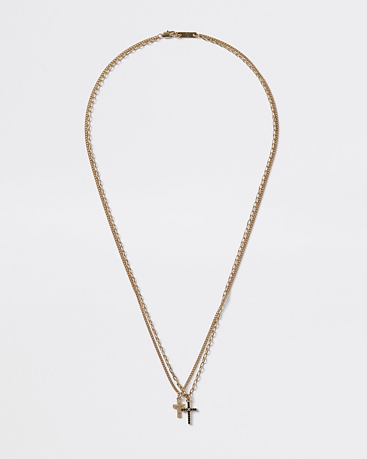 Gold colour diamante cross layered necklace