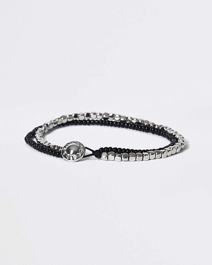 Black and silver beaded layered bracelet