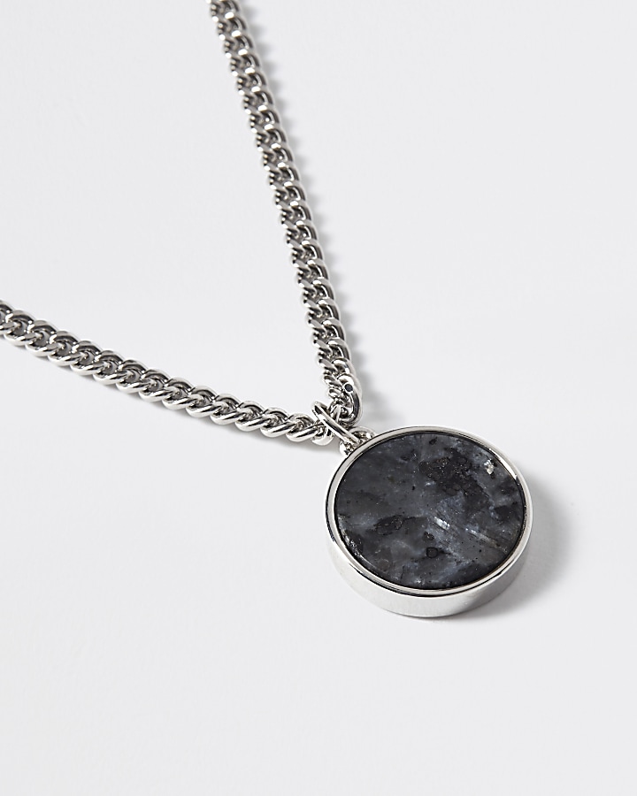 Silver colour stone charm necklace