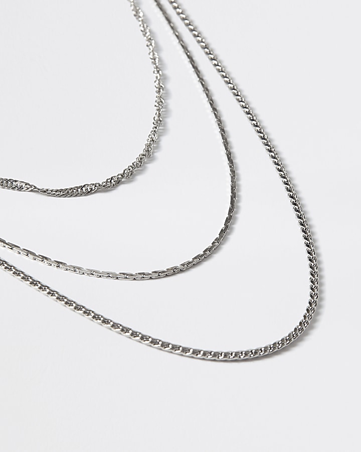Silver colour chain layered necklace