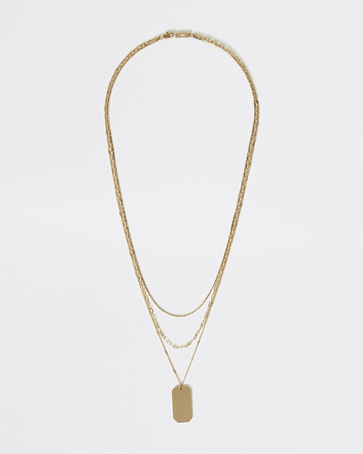 Gold colour dog tag chain layered necklace
