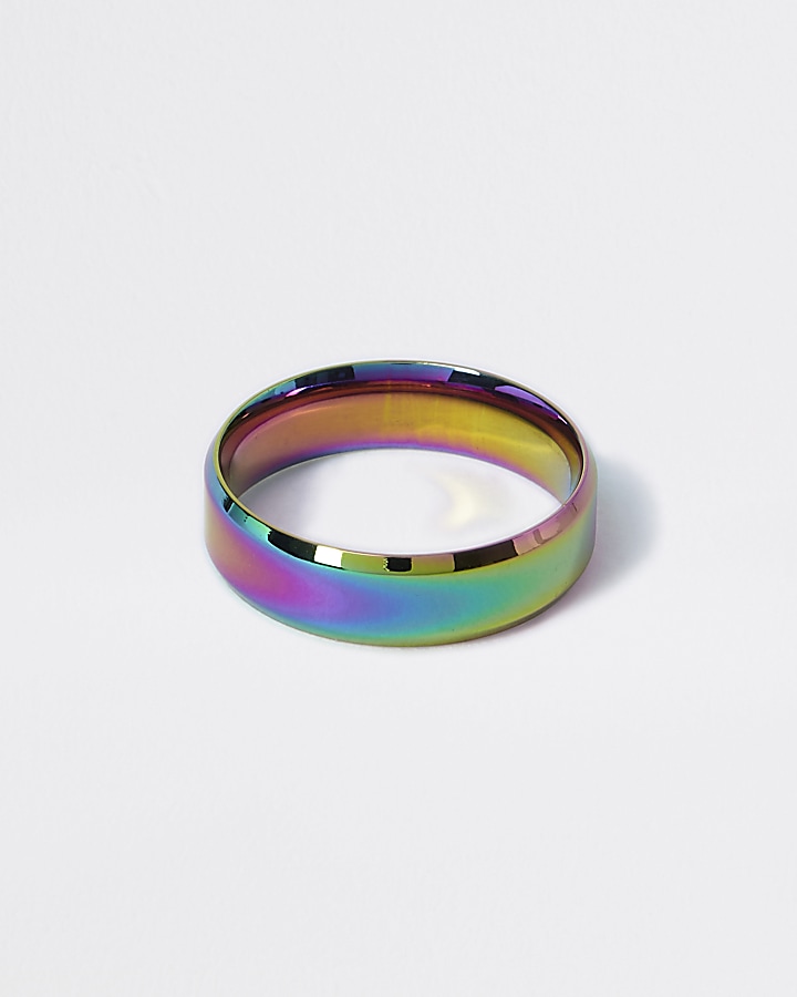 Silver colour oil slick ring