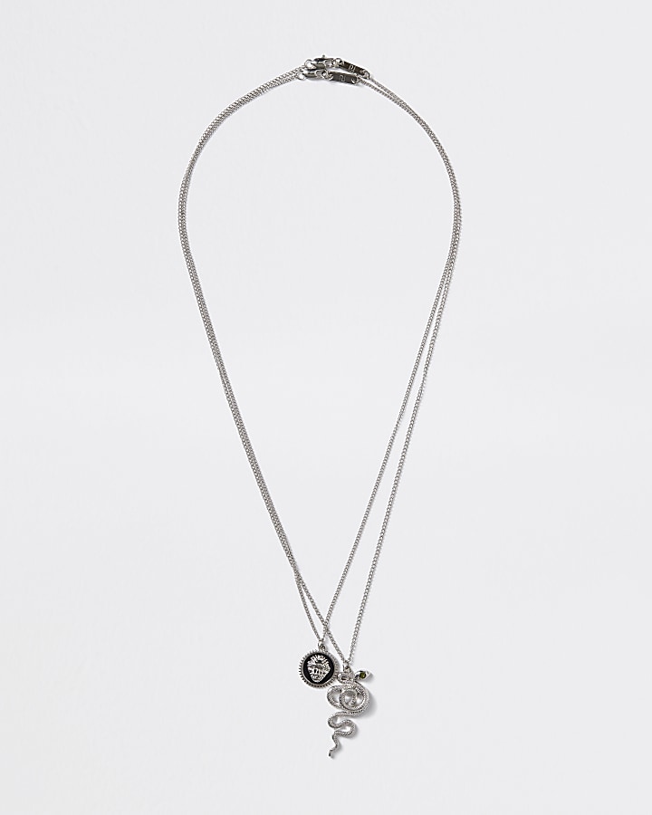 Silver colour snake pendant layered necklace
