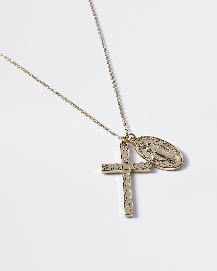 Gold colour cross pendant necklace