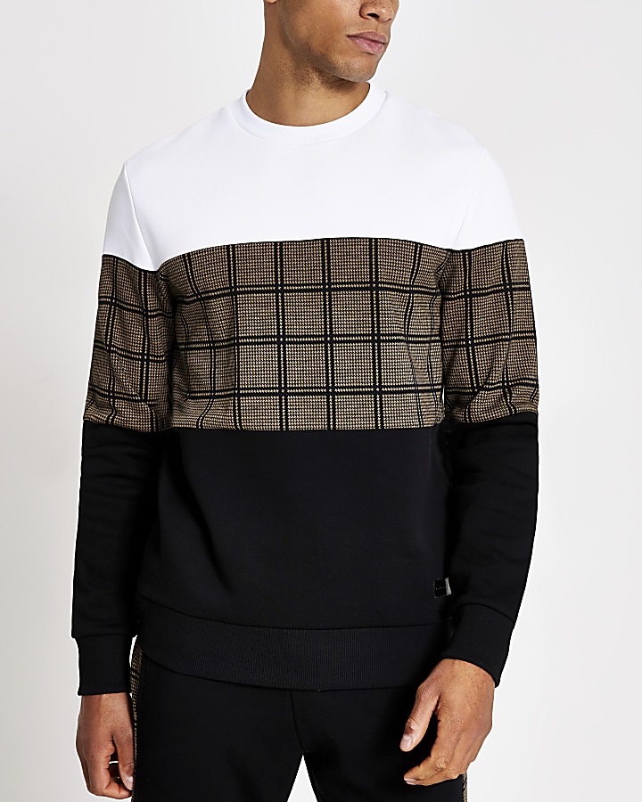 Black check colour blocked sweatshirt