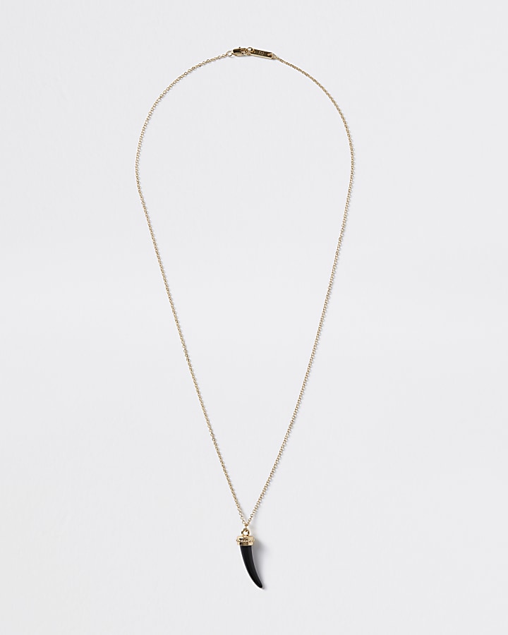 Gold colour black tusk pendant necklace