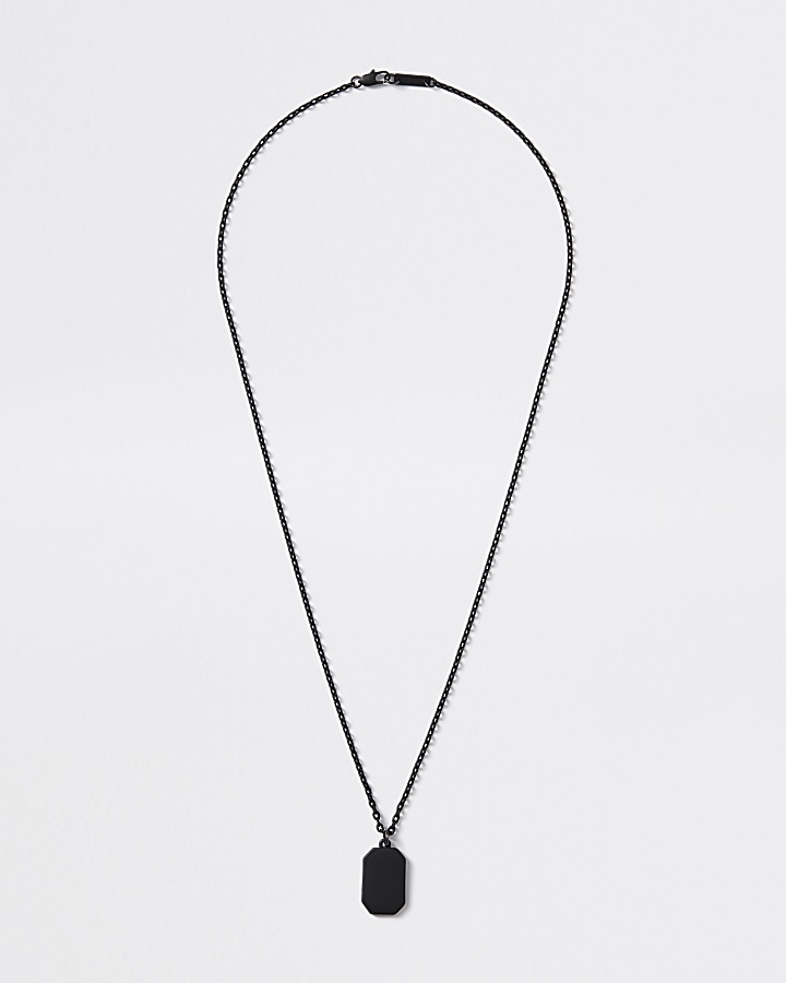 Black dog tag pendant necklace