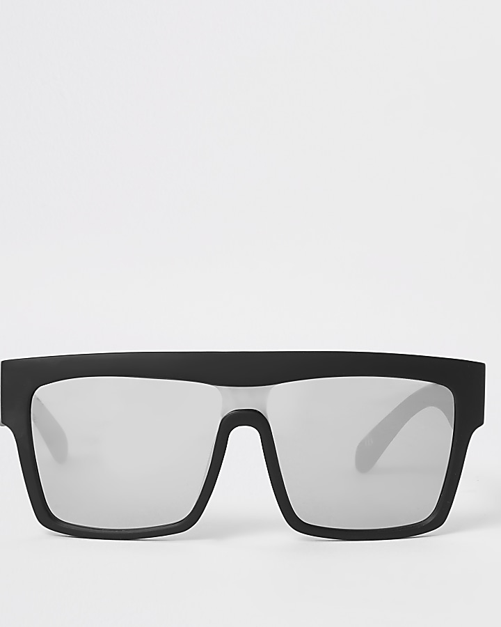 Black mirrored chunky visor sunglasses