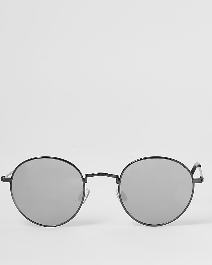 Silver mirrored round sunglasses