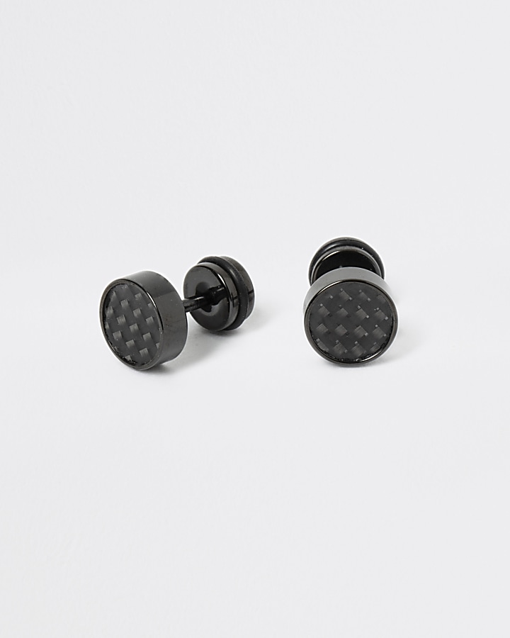Black textured ear tunnel earrings