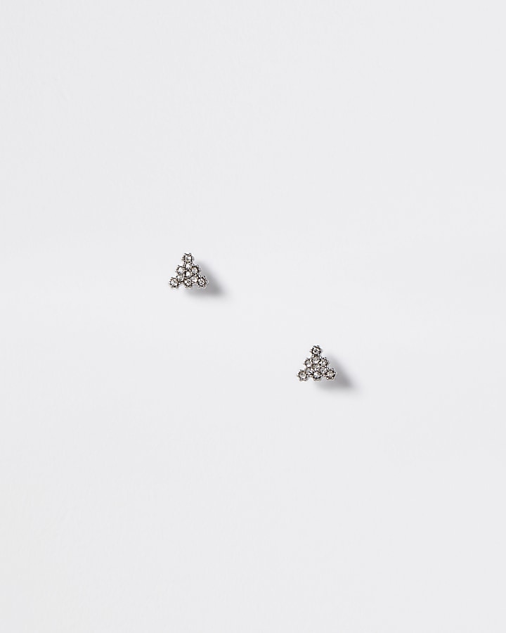Silver colour diamante triangle stud earrings