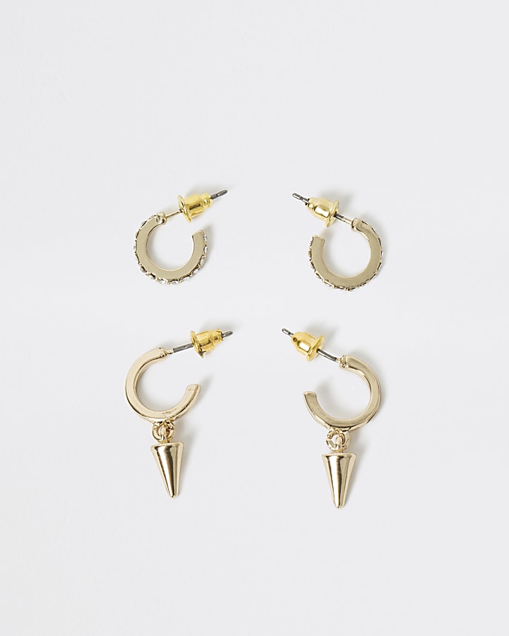 Gold colour spike hoop earrings 2 pack