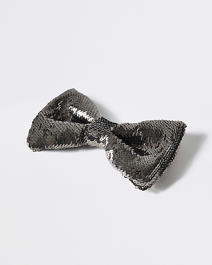 Dark grey sequin embellished bow tie
