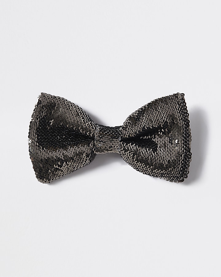 Dark grey sequin embellished bow tie