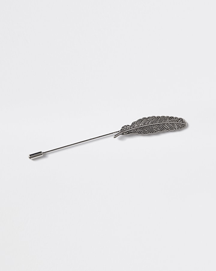 Silver colour feather lapel pin