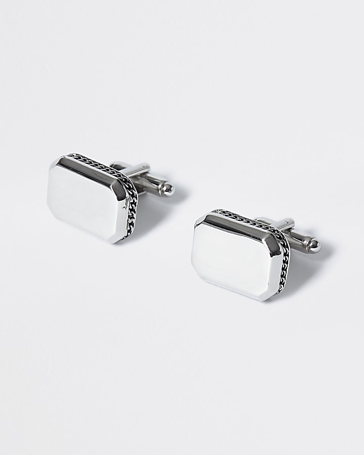 Silver colour chain embossed cufflinks