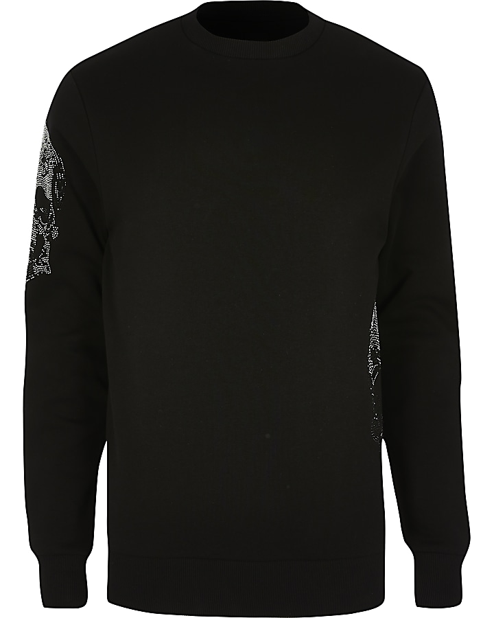Black skull long sleeve slim fit sweatshirt