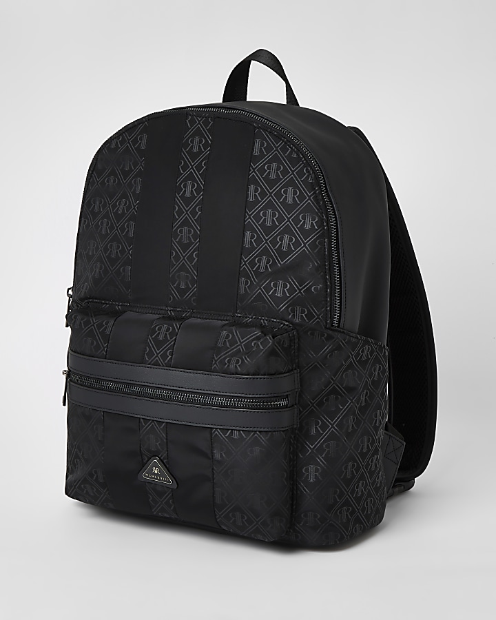 Black RIR monogram zip top backpack
