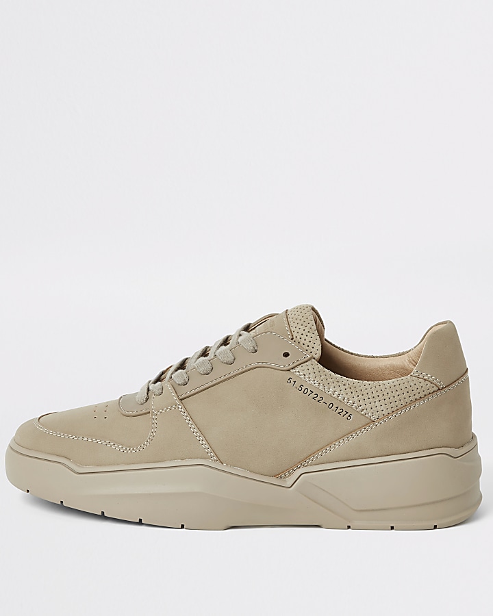 Stone chunky sole lace-up trainers