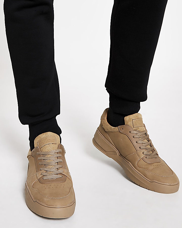 Stone chunky sole lace-up trainers