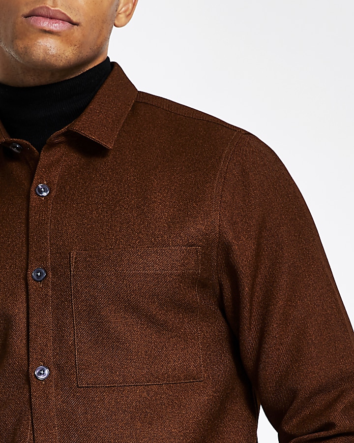 Rust textured regular fit long sleeve shirt