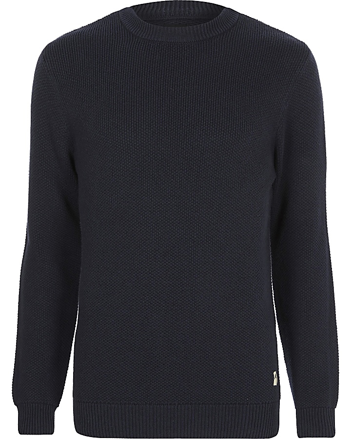Navy slim fit knitted jumper