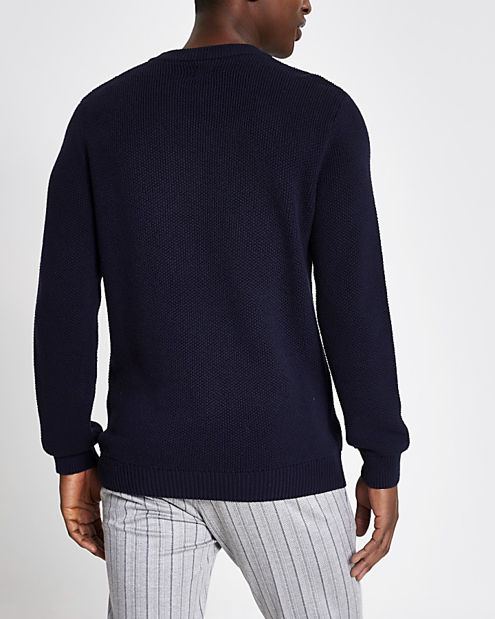 Navy slim fit knitted jumper