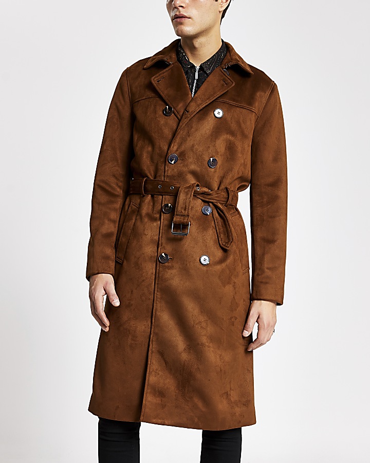 Smart Western brown faux suede belted trench