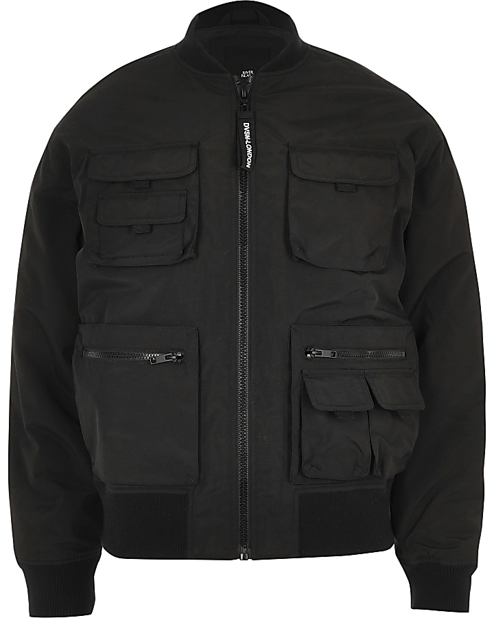 Black utility pocket bomber jacket