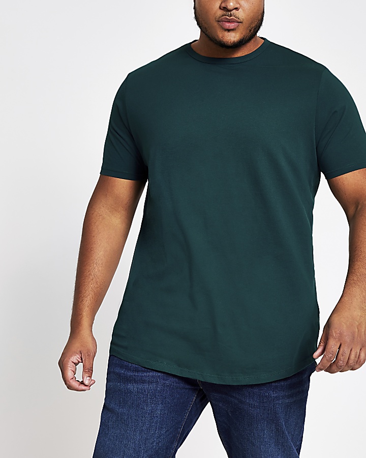 Big and Tall teal curve hem T-shirt