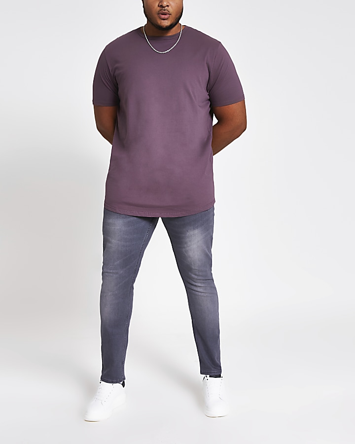 Big and Tall purple curve hem T-shirt