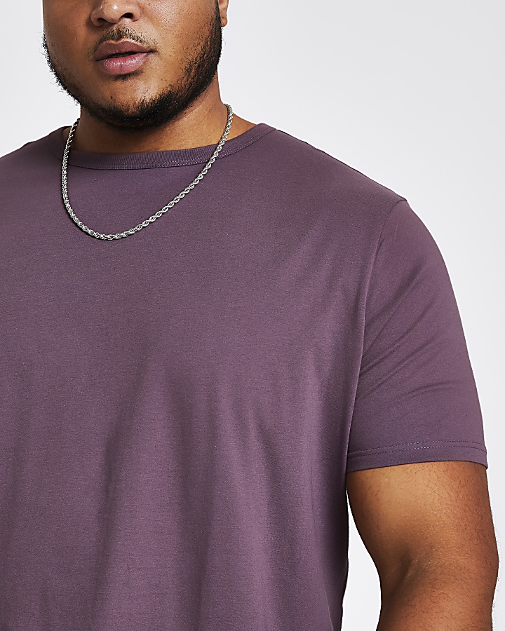 Big and Tall purple curve hem T-shirt