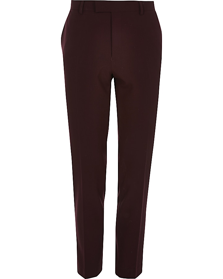Dark red stretch skinny suit trousers