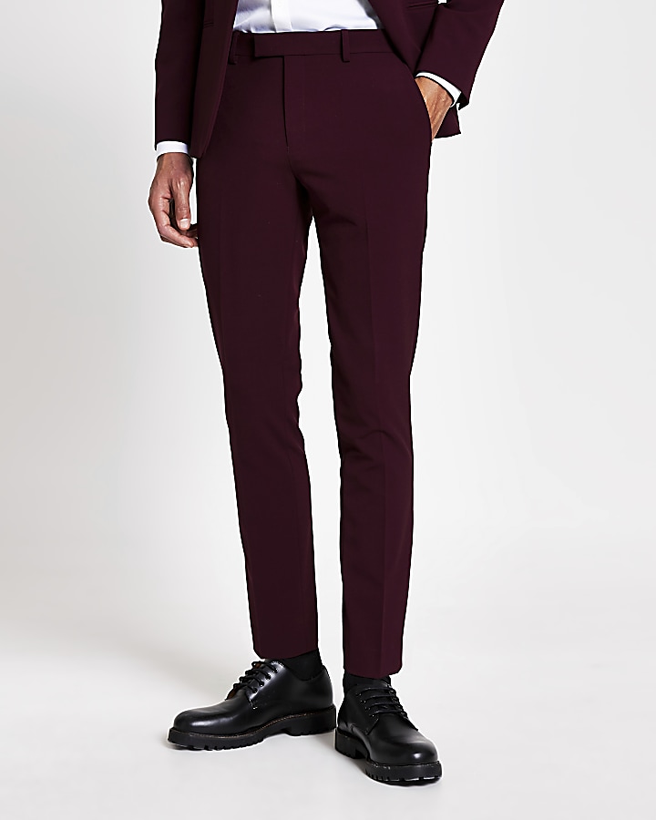 Dark red stretch skinny suit trousers