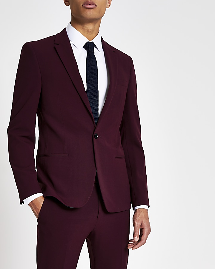 Dark red stretch skinny suit jacket
