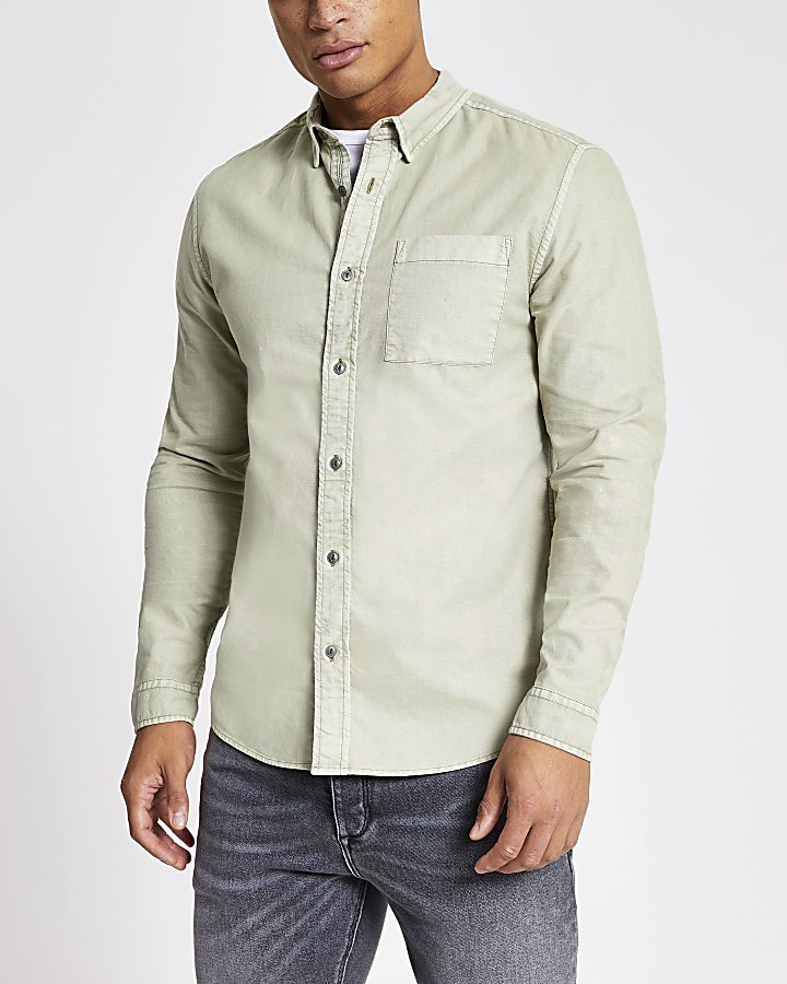 Green garment dyed regular fit shirt