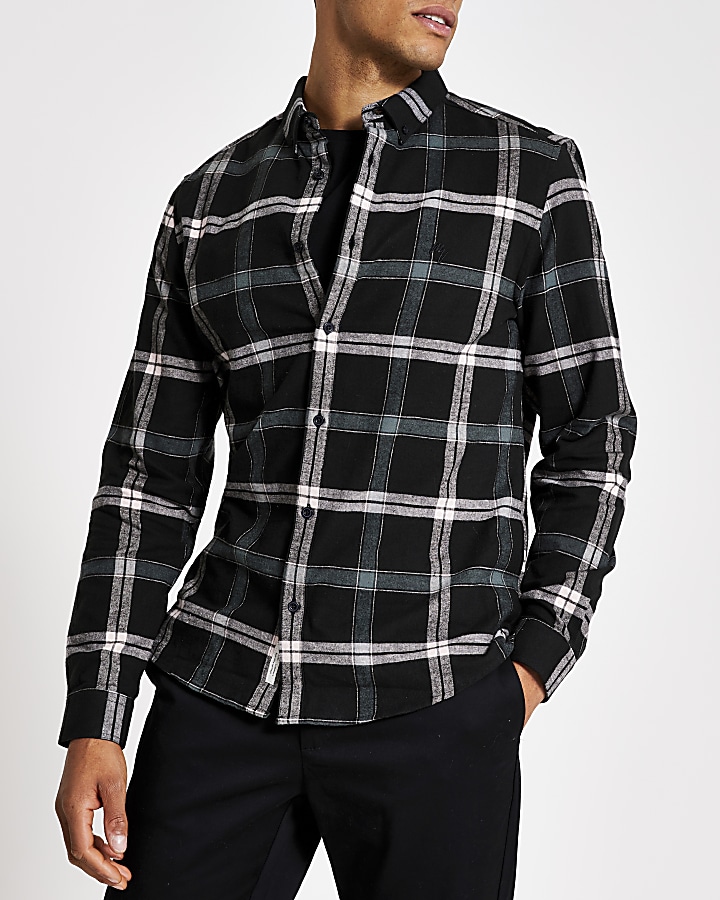 Black check print regular fit shirt