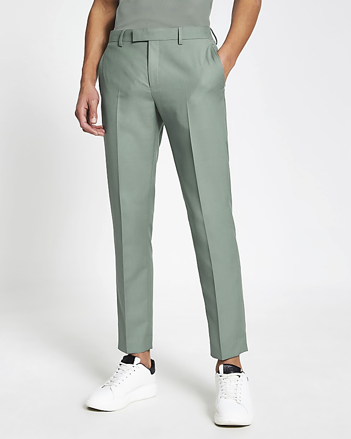 Green skinny suit trousers