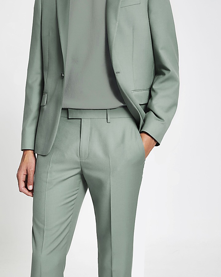 Green skinny suit trousers