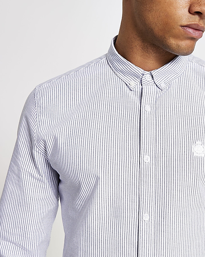 Navy stripe slim fit Oxford shirt