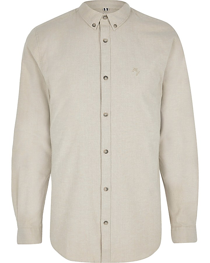 Maison Riviera stone long sleeve Oxford shirt