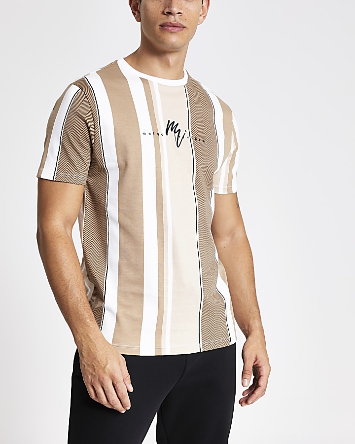 Maison Riviera brown stripe slim fit T-shirt