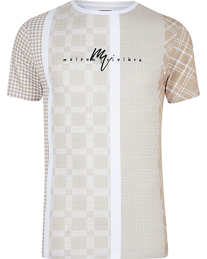 Maison Riviera brown check muscle fit T-shirt