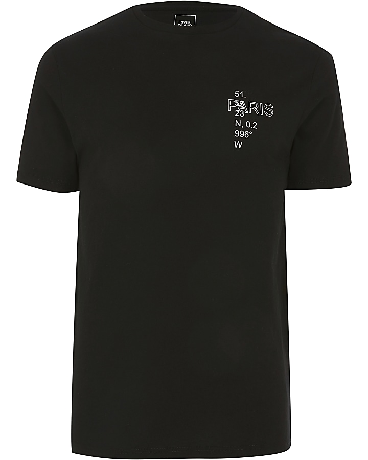 Black printed slim fit short sleeve T-shirt