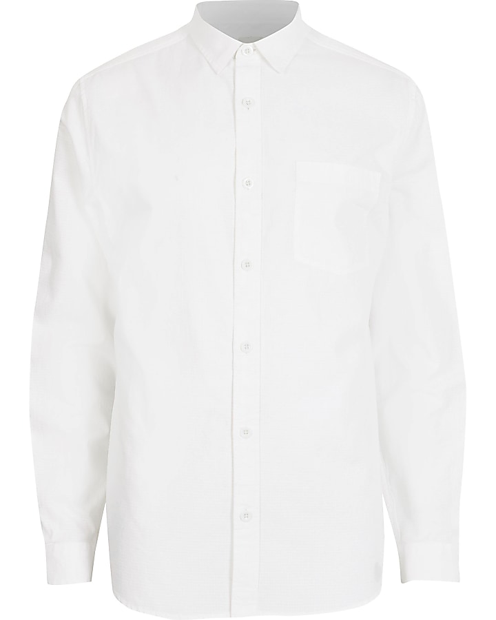 White regular fit long sleeve utility shacket