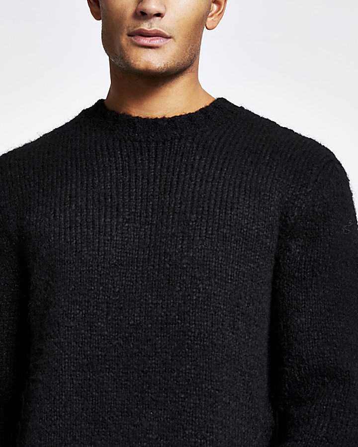 Black long sleeve regular fit knitted jumper