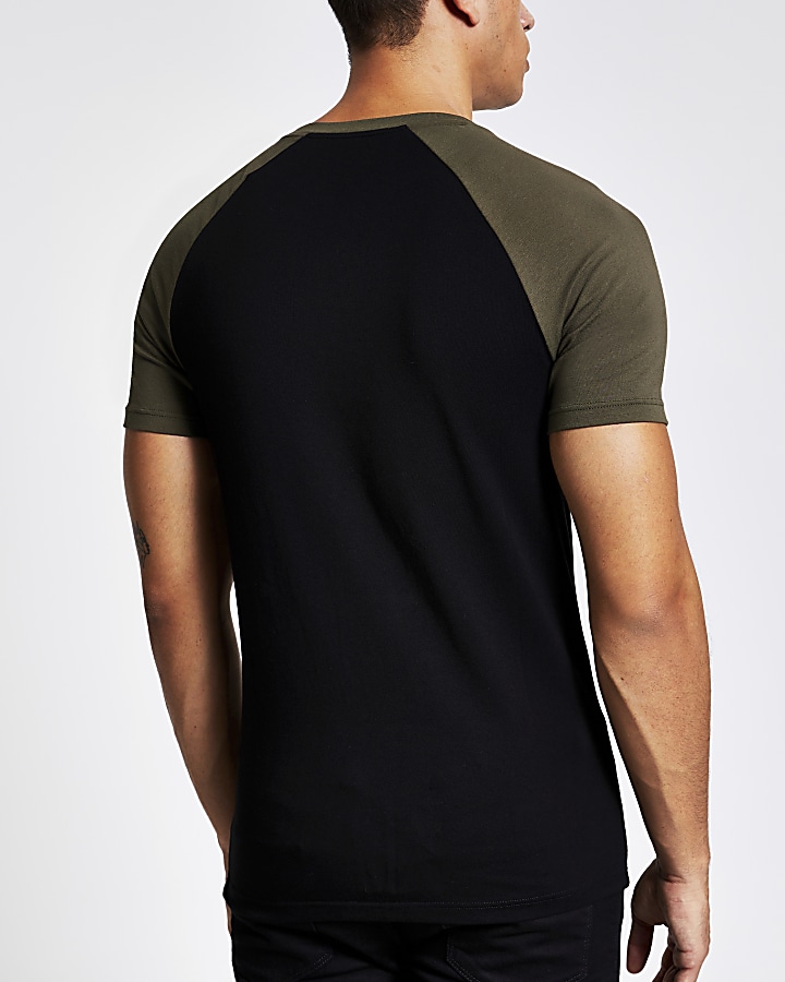 Black R96 raglan muscle fit T-shirt