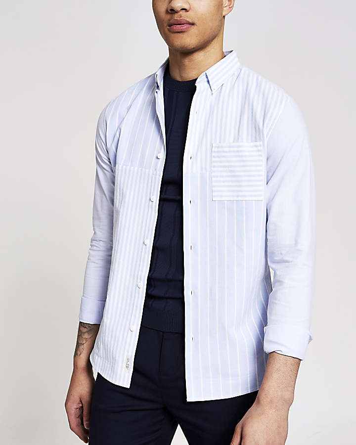 Blue block striped slim fit shirt