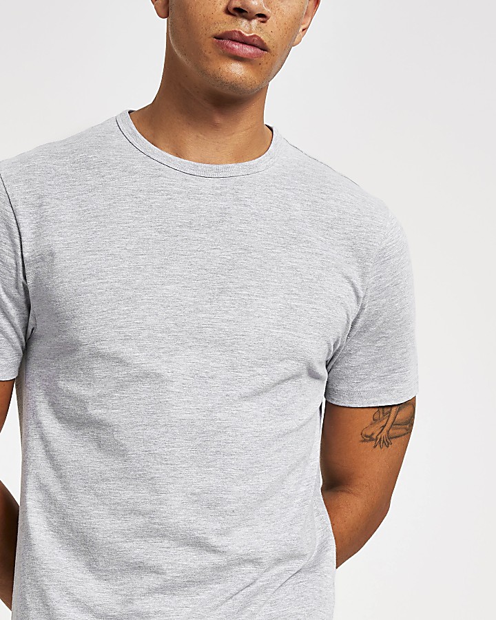 Grey marl slim fit crew neck T-shirt