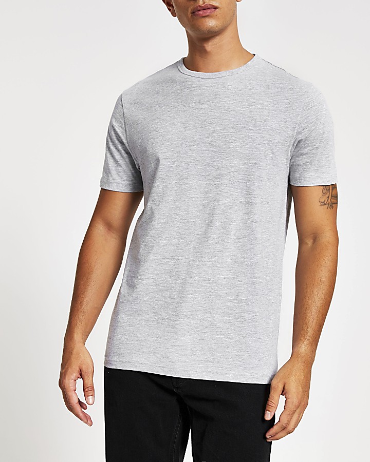 Grey marl slim fit crew neck T-shirt